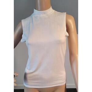 Brit & Bri White Summer Polyester Crewneck Tank Top Polyester/Spandex Small